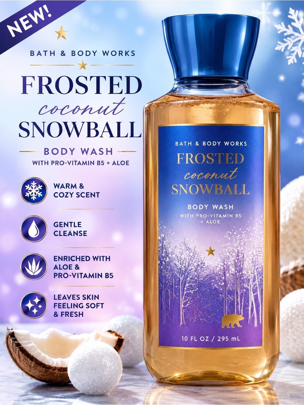 Bath & Body Works Frosted Coconut Snowball Body Wash - Blue and Purple